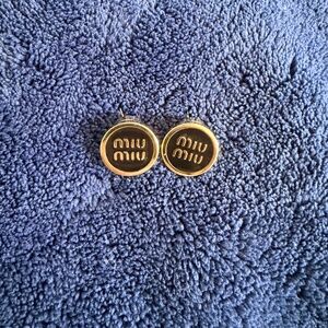 ✨ Miu Miu Gold Logo Stud Earrings – Round ✨